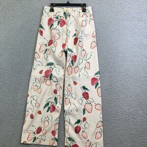 Anthropologie Colette Strawberry Linen Pants Crop Phthalo Ruth Maeve Women's 25